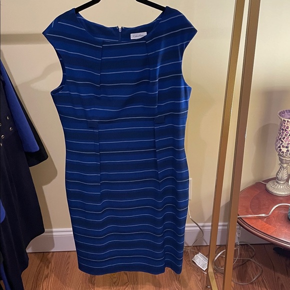 Calvin Klein Blue Striped Midi Dress - Picture 1 of 3